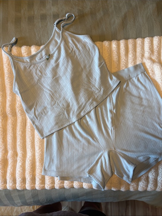 American Eagle Outfitters Other - AE Lounge pointelle Pale Blue Ribbed Cami & Short Sleep Set